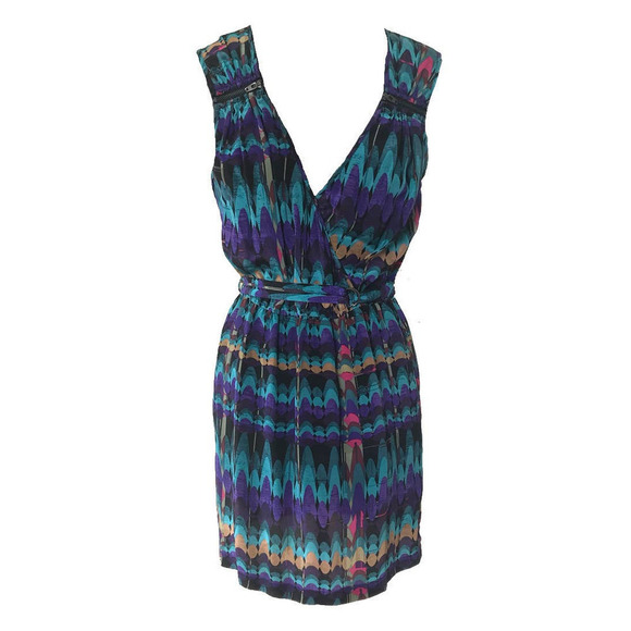 Charlie Jade 100% Silk Multicolor Gem Tone Short Day Dress • Size XS 🔴 - Picture 1 of 4